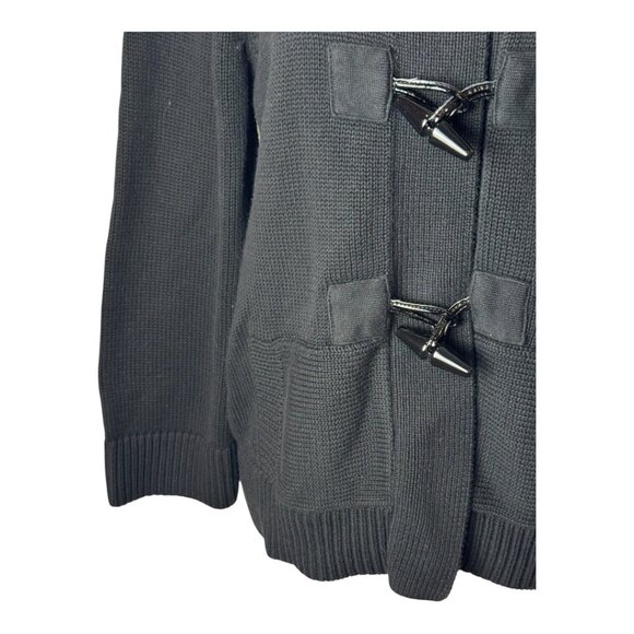 Lauren Ralph Lauren Sweater Women Medium Black Hooded Toggle Button Cardigan - Picture 5 of 9